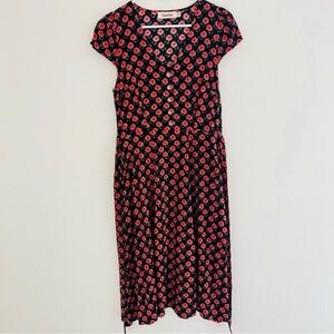 Louche London Cathleen Midi Black Peach Pansy Tea Dress 6